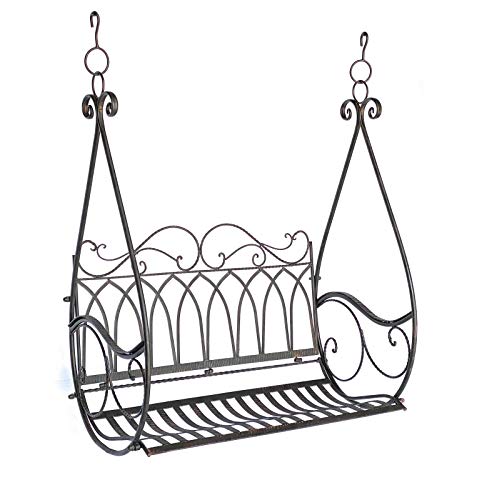 GXK Hängebank Metall Braun Wetterfest Schaukel Gondel Hängesessel 2Sitzer Eisen