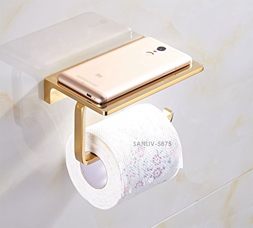 Sanliv Toilet Paper Holder With Cell Phone Shelf In Solid Brass