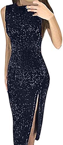 Elogoog Women's Sleeveless Sequin Bodycon Party Club Dress Wedding Prom Formal Dress
