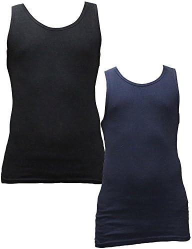 (Pack of 2) Mens Athletic Ribbed Summer Muscle Tank Tops XL Dark Blue &amp; Black
