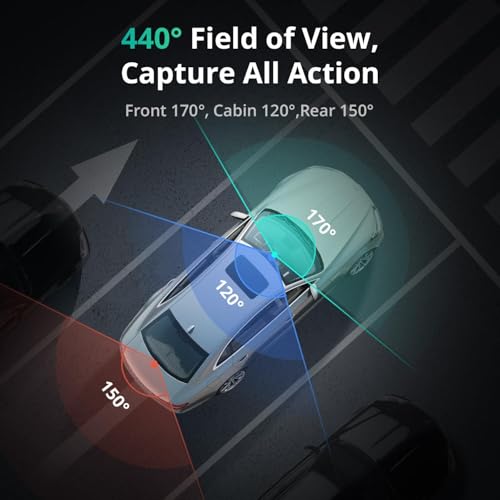 Botslab 3 Channel Dash Cam 4K with 128GB Card, 3.18" Touch Screen, Voice Control, 4K Front and 1080P Rear Inside Loop Recording, 5.8GHz WiFi, GPS, Night Vision, WDR, Parking Mode