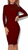 Dasbayla Women's See Through Long Sleeve Turtleneck Midi Pencil Dresses