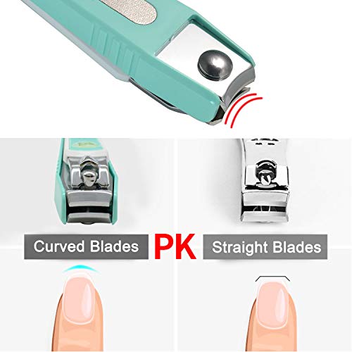 Premium Quality Nail Clipper Nail Cutter Nail Trimmer Set With Nail Catcher and Nail File - Anti-Splash Fingernail and Toenail Clippers (Green)