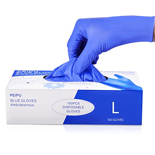 PEIPU Nitrile Gloves Disposable Gloves (Large, 100Count), 4Mil, Powder