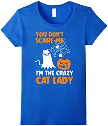 Womens Halloween Pumpkin T Shirt | Crazy Cat Lady Costume Gift XL Royal Blue
