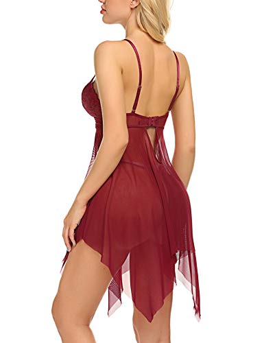 ADOME Women Sexy Lingerie Lace Nightie Asymmetrical Hem Babydoll Strap Chemise