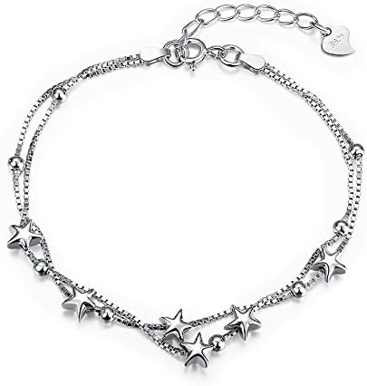 FushoP 925 Sterling Silver Adjustable Lovely Star Bracelet Interlocking Bangle (Silver)