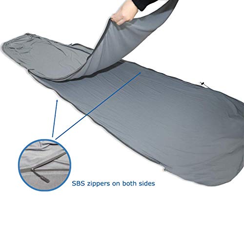Browint Thermolite Travel Sheet with Double Zippers, 87"x42" Extra Large Sleep Sack for Hotel, Rectangular with Pillow Pocket & Mummy Sleeping Bag Liner for Camping; Breathable Stretchy Thermal Liner