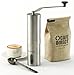 SALE NOW Quantahome Manual Coffee Grinder adjustable ceramic burr with Bag, Brush & Scoop. Stainless Steel-Best for perfect ground coffee, spices and herbs-Aero press compatible