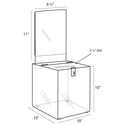 Clear-Ad - Acrylic Donation, Ballot, Raffle or Suggestion Box with Lock and Removable Sign Holder - Plastic Comment or Compaint Container - Plexiglass Multipurpose Box with Slot - White (10x10)
