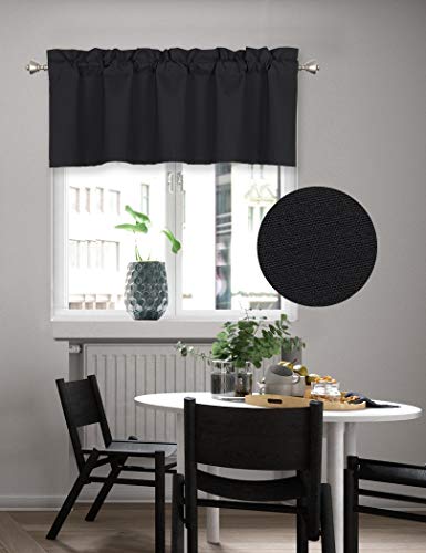 Home Queen Solid Rod Pocket Blackout Curtain Valance Window Treatment for Living Room, Short Straight Drape Valance, Set of 1, 54 X 18 inch, Black