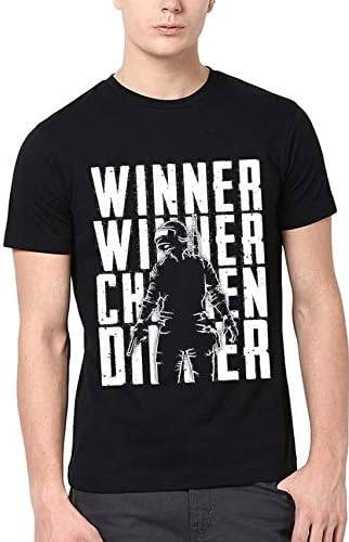 ELLI BETH PUBG Winner Winner Chicken Dinner Printed T-Shirt in Premium Cotton Fabric with Best Smooth Printing (Black Color) 1 Pack