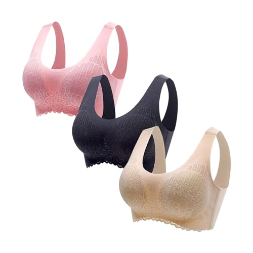 Pack of 3 Women's Sports Bras Padded Wireless Push Up Bras for Women UK Breathable Soft Support Ladies Bralette Stretchy Wide Straps Gym Yoga Bra Seamless Comfortable Underwear