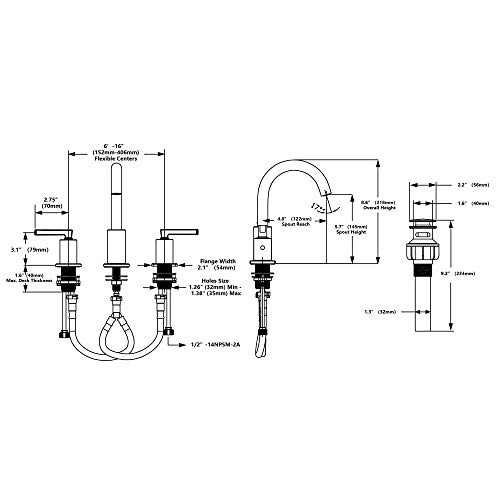 ROFFENNY Widespread Bathroom Faucets Brushed Nickel Modern 3-Holes 8 inch Two-Handle Bathroom Sink Faucet, with Pop-up…