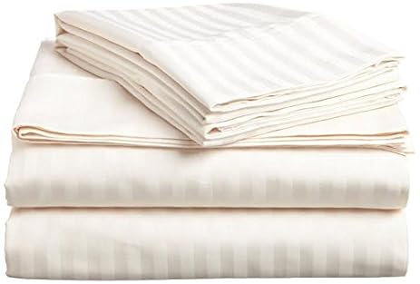 1200-Thread-Count Egyptian Cotton 1200TC Sheet Set, California King, Ivory Damask Stripe 1200 TC 1200 Thread Count King 1200TC Siberian Goose Down Comforter 750FP Whit