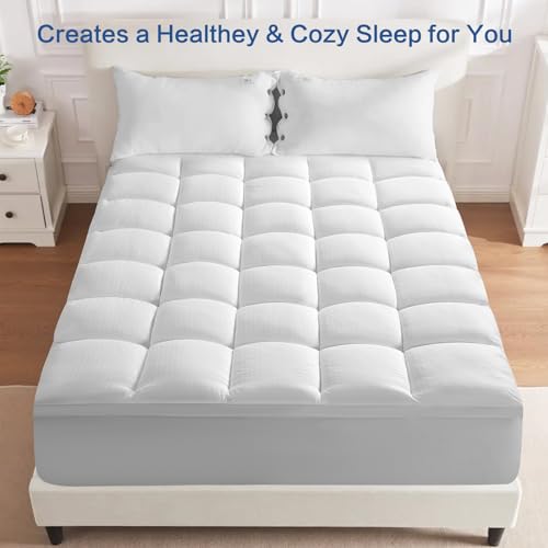 MEROUS Mattress Topper Queen Pillow Top 900GSM Extra Thick 5D+7D Ultra Soft & Breathable Mattress Pad Cover for Back Pain with 8-21 Inch Deep Pocket Overfilled Down Alternative Filling(White,Queen)