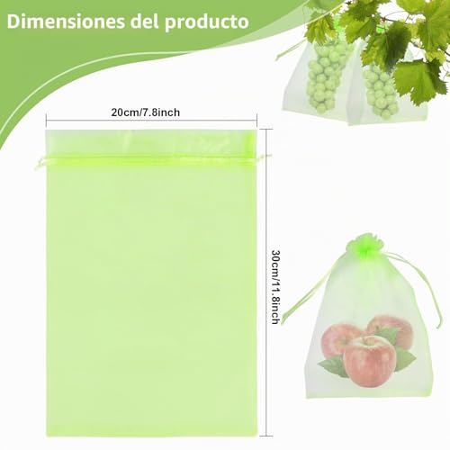 Pack of 100 Protective Bags for Grapes, 20 x 30 cm Drawstring Bag to Protect Fruit, Green Fruit, Protects Against Wasps, Fruit Flies, Birds and Other Insects