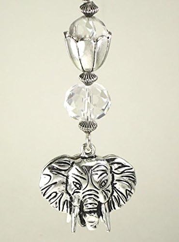 Silvery Metal Double-Sided Elephant Head with Faceted Clear Glass Ceiling Fan Pull Chain