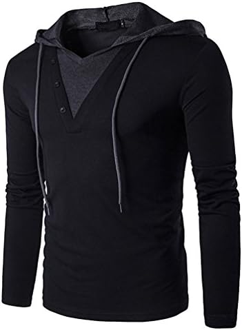 Hengta Men's Casual Slim Fit Long Sleeve T-Shirt With Hooded Black L