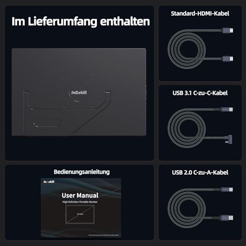 Intehill 16 Inch 2.5K 120Hz Portable Monitor Touch Screen, 16:10 Gold Ratio, 100% sRGB & HDR, Built-in Stand & VESA Compatible, 2X USB-C & HDMI, for Work/Games/Travel - T16KB (Black)