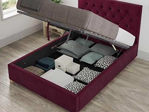 Aspire Beds Marble Fabric Ottoman Storage Bed Plush Velvet in Berry Single (3ft) made in UK