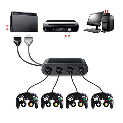 Compatible Nintendo Wii U, Wii U Gamecube Controller Adapter, Gamecube NGC Controller Adapter for Wii U, Compatible Nintendo Switch/Wii U/PC 3 In 1, 4 Port Black Gamecube Adapter(Updated Version) - Thumbnail 2