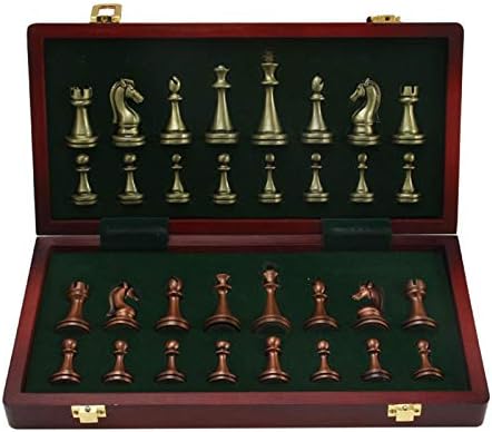 チェスセット ラージメタルデラックスチェスレトロ銅メッキ合金チェスアダルトセットボードゲームポータブル木製ボックス収納 折りたたみチェスセット 大人用チェスボードゲーム Rwenzorisustainable Org