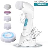 Facial Brush, ETEREAUTY Waterproof Body Facial Cleansing Brush for Deep Cleansing, Gentle Exfoliating and Removing Blackhead with 5 Brush Heads