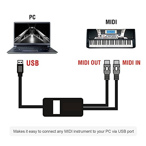 USB IN-OUT MIDI Cable Converter, VSEER Professional Piano Keyboard to PC/Laptop/ Mac MIDI Adapter Cord for Home Music Studio - 6.5Ft
