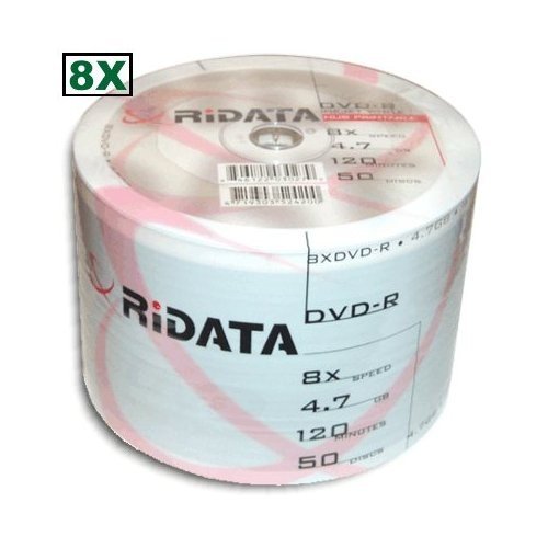 Ridata 100 Ritek 8X DVD R 4 7GB White Inkjet Hub Printable Blank 