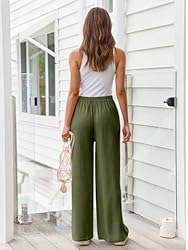 LILLUSORY Women's Green Boho Linen Palazzo Pants