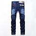 Men's Blue Slim Fit Casual Stretch Washed Straight Leg Denim Jeans Pants