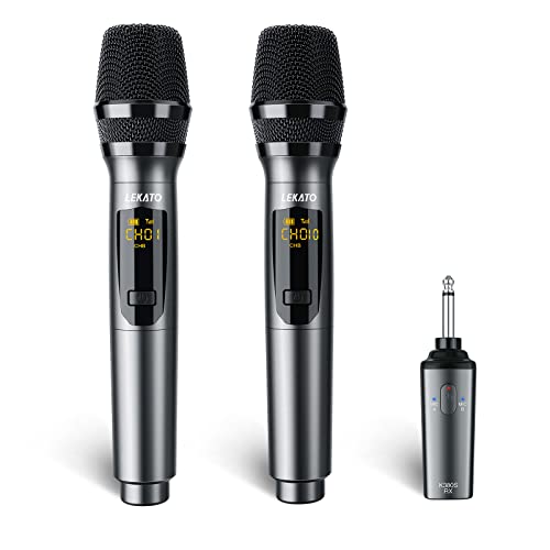 LEKATO Kabelloses Mikrofon, Mikrofone mit 30 Stunden Laufzeit für Karaoke,wiederaufladbar,Dual-Handmikrofon aus Metall zum Singen,schnurloses Mikrofon