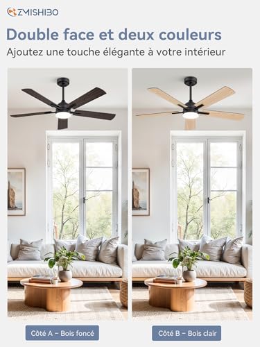 ZMISHIBO Ceiling Fan with Light Ø132 cm, Energy Efficient DC Motor, 6 Speed, 3 Color Temperatures (3000K/4000K/6000K), Modern Design, Ceiling Fan with Remote Control