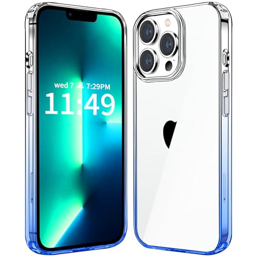 JJGoo Compatiable with iPhone 13 Pro max Case Clear, Transparent Shockproof Phone Case, Slim Anti-Scratch Hard PC Back Protective Cover Bumper, Gradient Blue