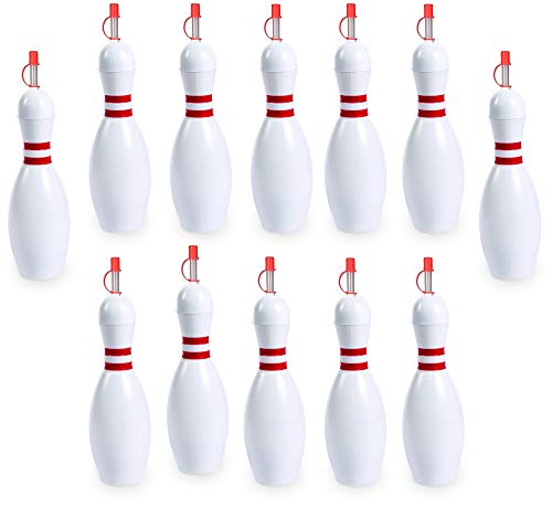Bulk Bowling Pin Sipper Cups, Pack of 12, Holds 24 Ounces, Great Drinking Birthday Party Accessory, Summer Carnival Supplies, Blowing Pin Bottle, By 4E's Novelty