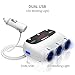 MEIDI 120W 3-Socket Cigarette Car Lighter Power Adapter DC Outlet Splitter with 12V/24V Dual USB Car Charger for Smartphones - White