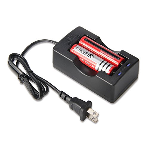 UltraFire 18650 Battery and Charger Rechargeable Lithium Battery 3000mAh MAX 3.7V (2 Pack) and Li-ion Battery Charger for Handheld Flashlight Torch