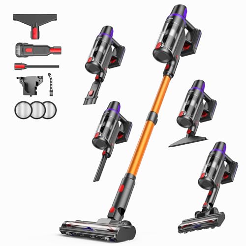 TechRise Cordless Vacuum Cleaner for Home, 550W 45KPa Powerful Suction with HEPA Filter, 60 Min Runtime,Self-Standing, Anti-Tangle Brush, LED Light for Pet Hair, Carpets, Hard Floor