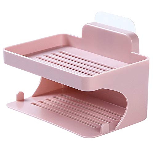 Clearance Sale!UMFun Double Deck Soap Rack Bathroom Trace Free Viscose Soap Drip Rack No Perforation Drain Frame (Pink) - Thumbnail 6