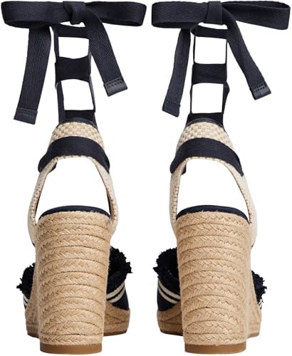 Alpargatas con cuña Mujer Fringe Canvas con tacón de cuña, Azul (Space Blue), 41