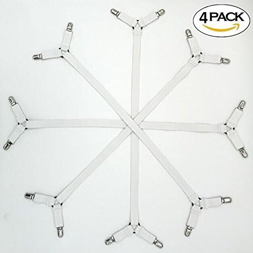 Triangle Bed Sheet Fastener Adjustable Holder Straps for a Smooth Mattress, Adjustable Mattress,Nylon Sheet Clips,Under Mattress Bed/Fitted Sheet Fastener,Long Strap Clip Bands,4 Pieces (White)