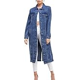 vkwear Women's Long Casual Maxi Length Denim Cotton Coat Oversize Button Up Jean Jacket