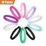 Fynix Silicone Wedding Ring for Women, 10 Pack Premium Medical Grade Wedding Bands Thin and Stackable Durable Comfortable Antibacterial Rubber Rings, Black White Pink Silver