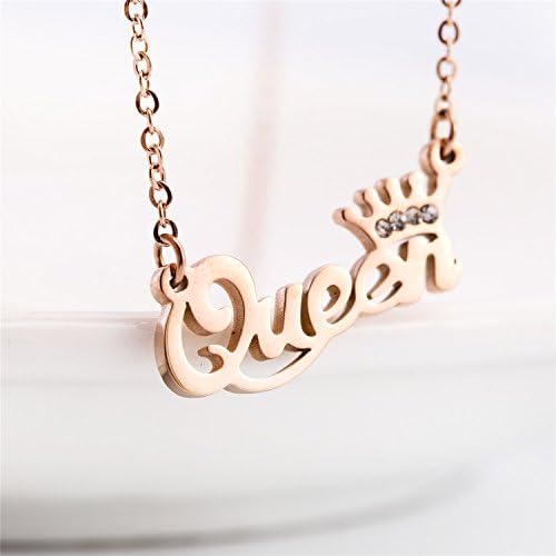lan27 Rose Gold Stainless Steel Queen with Crown Pendant Necklace