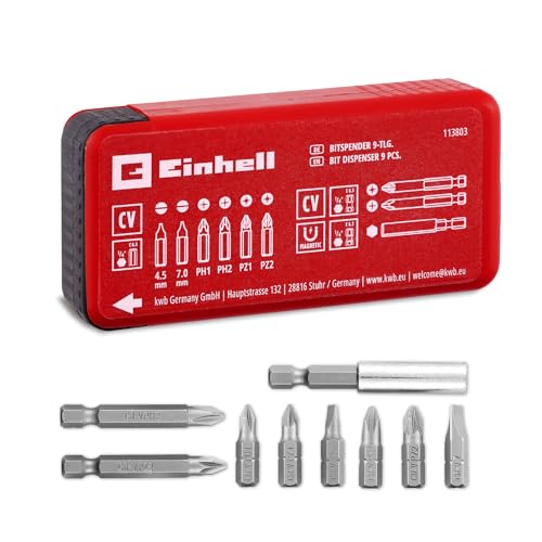 Original Einhell Set Bit-Spender 9 pcs LS (embouts 25/50 mm, marquage, porte-embout magnétique, acier chrome-vanadium, cassette, pour perceuses/visseuses)