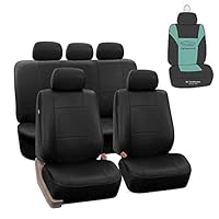 FH Group PU002115 Premium PU Leather Seat Covers (Black) Full Set with Gift - Universal Fit for Cars Trucks and SUVs