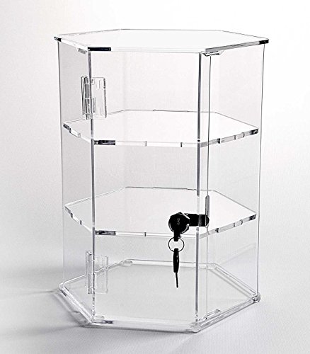Hexagonal Acrylic Display Case - Locking (HX22 - 18" tall - 2 shelves)