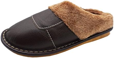 Besli Men Women House Indoor Outdoor Leather Cotton Slipper Sandal (9-10 D(M) US, Black)