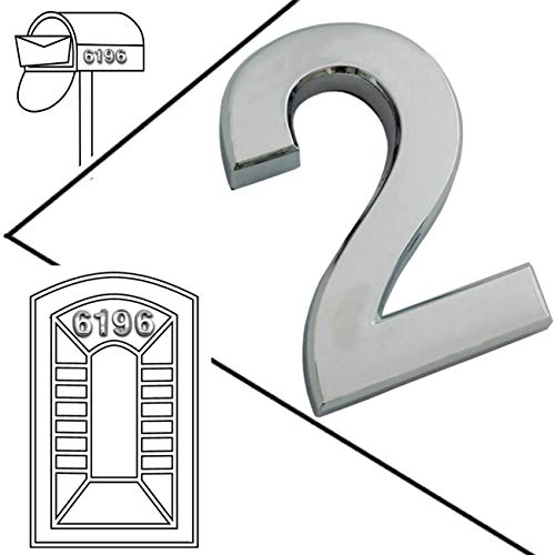 Magicdo 2-3/4" Mailbox Numbers, Self-Stick Solid Metal Silver Number 2, Floating Appearance 3D Number Easy to Install (2 Pcs/Set)